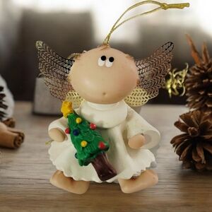 Vintage Angel Cheeks Holiday Angel Ornament with Tree 2001